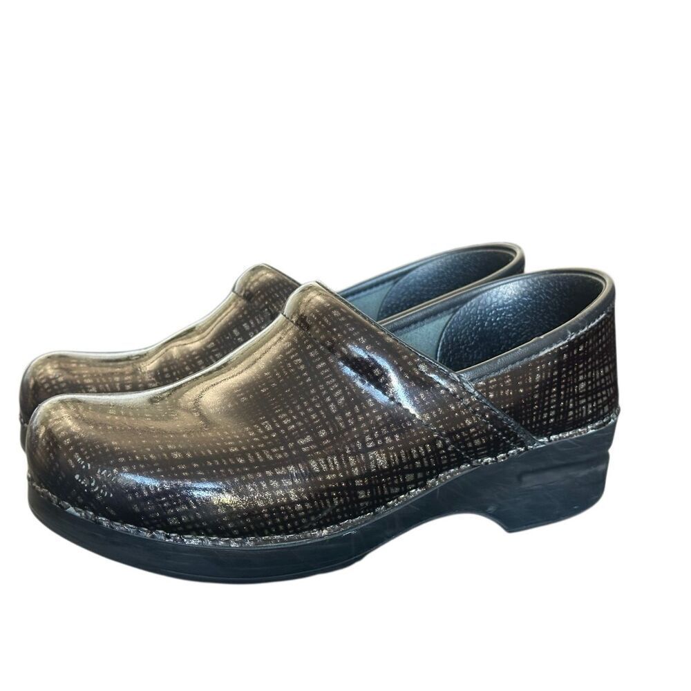 Dansko Patent Black & Gray Sparkle Professional Clogs Size 40 US 9.5 - 10